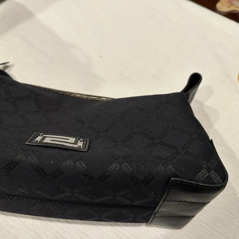 1990s Black Fabric and Leather Hand-Bag by Gianni Versace