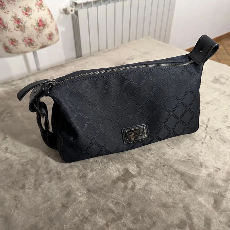 1990s Black Fabric and Leather Hand-Bag by Gianni Versace