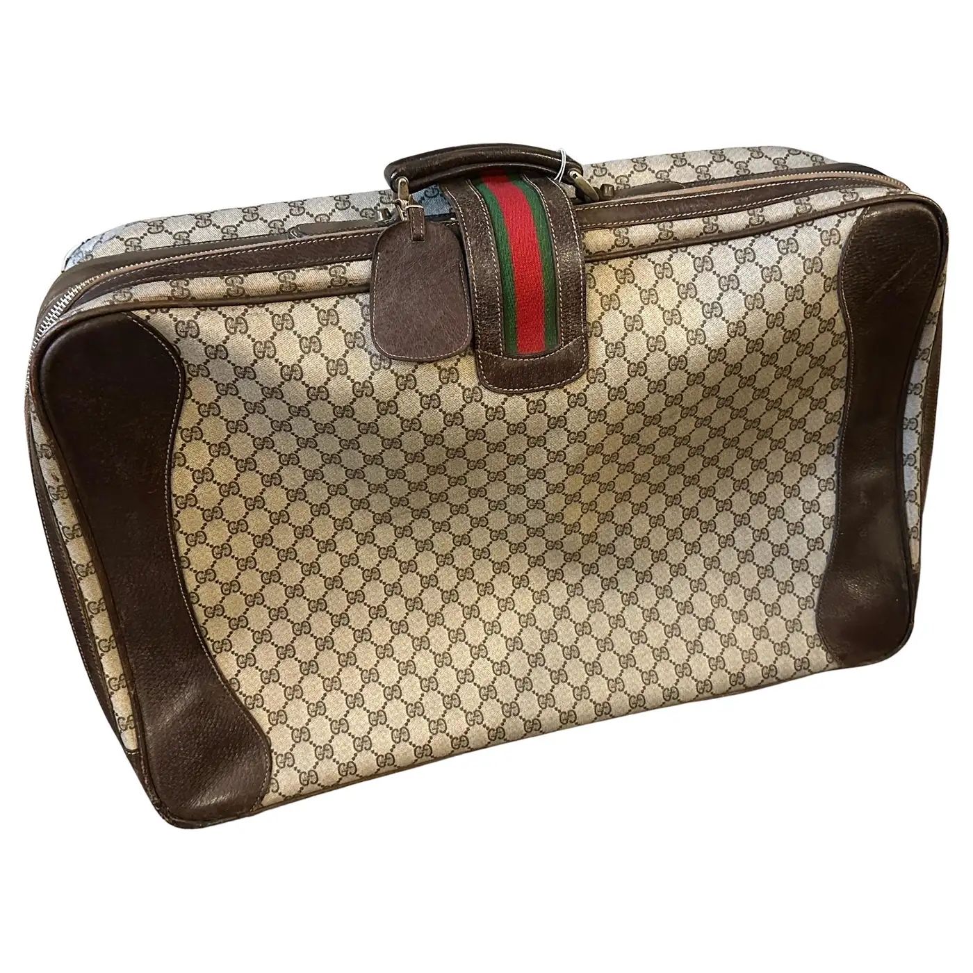 Vintage 1980s Gucci Iconic GG Monogram Suitcase with Web Stripe