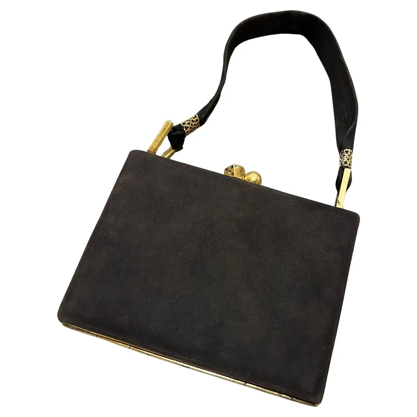 1950s Vintage Brown Suede and Brass Italian Cosmetic Bag