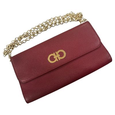 21st Century High Quality Red Leather and Brass Shoulder Bag by Ferragamo