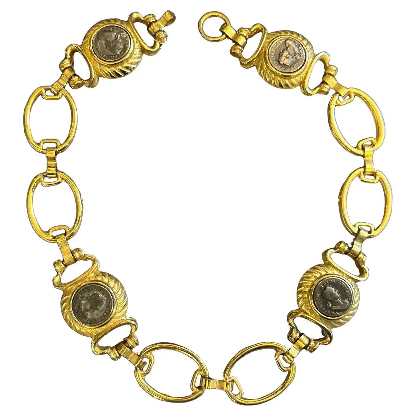 21st Century Bulgari style Costume Jewelry Italian Brass and Monete Necklace