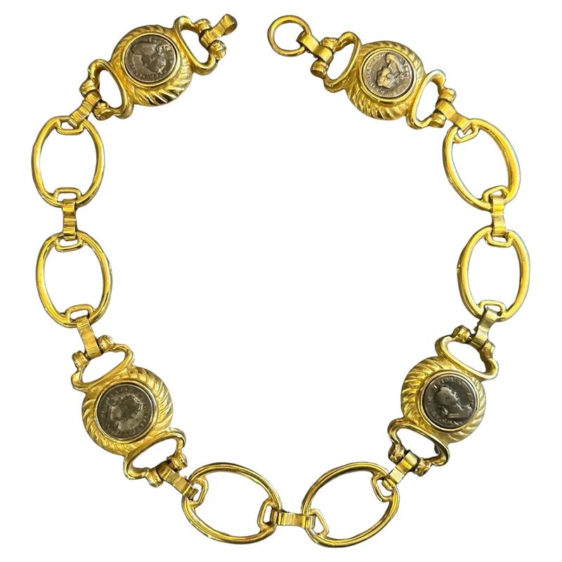 21st Century Bulgari style Costume Jewelry Italian Brass and Monete Necklace