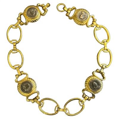 21st Century Bulgari style Costume Jewelry Italian Brass and Monete Necklace