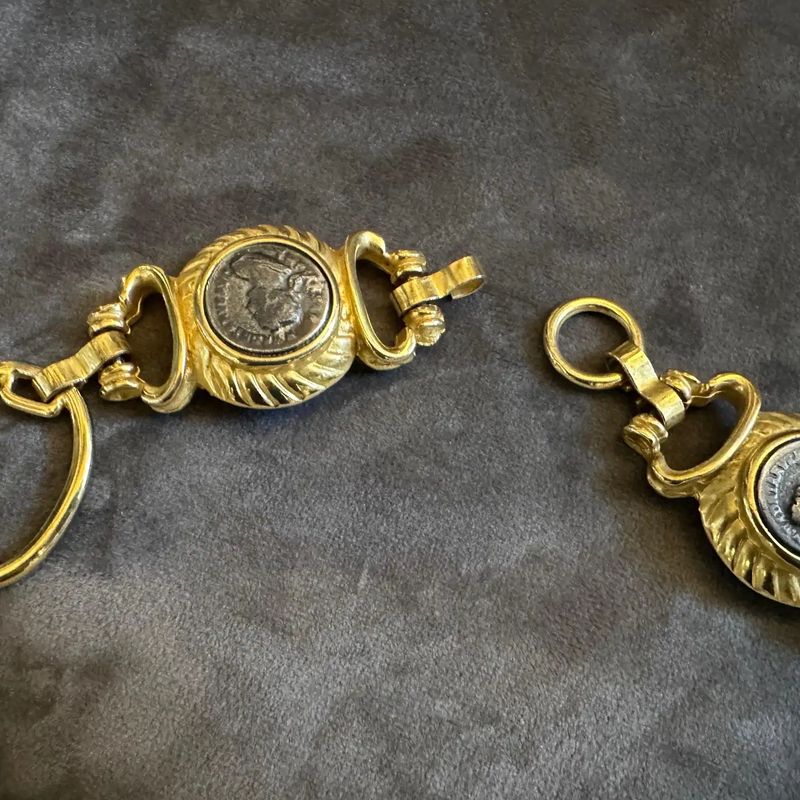 21st Century Bulgari style Costume Jewelry Italian Brass and Monete Necklace