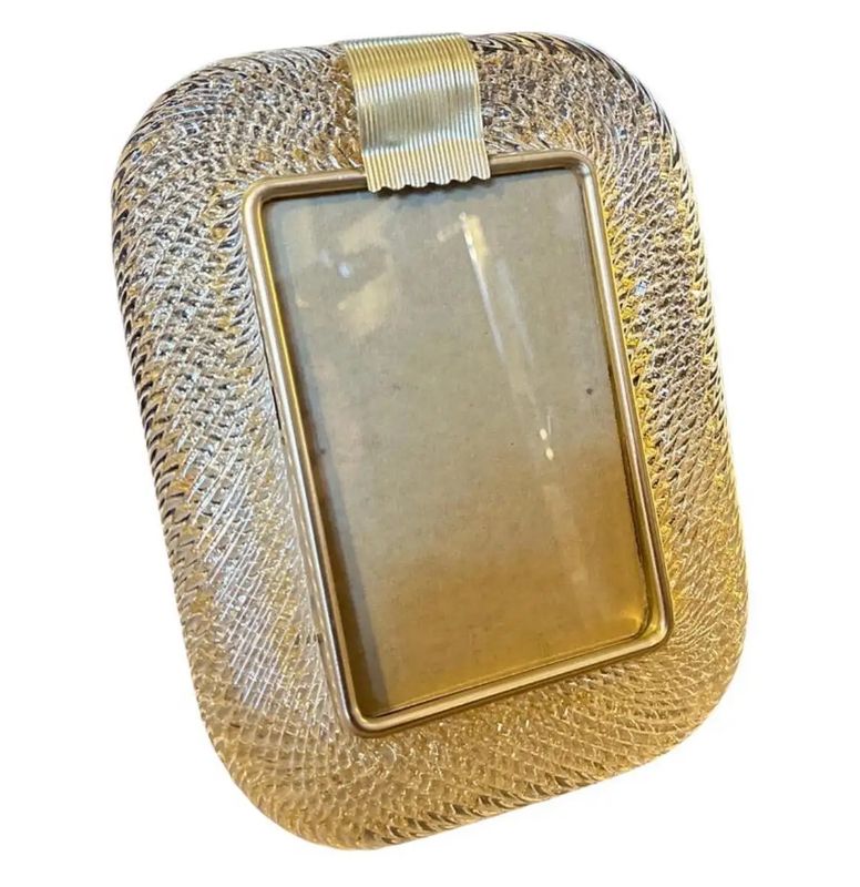 1980s Barovier Style Art Deco Gold and Clear Murano Glass Picture Frame 1980s Barovier Style Art Deco Gold and Clear Murano Glass Picture Frame