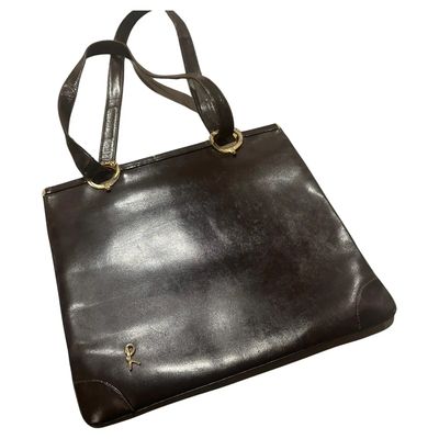 1980s Iconic Brown Leather and Brass Shoulder Bag by Roberta di Camerino