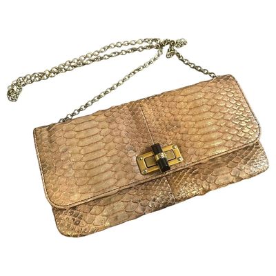 1980s Elegant Embossed and Gilded Leather Baguette Bag by Lanvin Paris