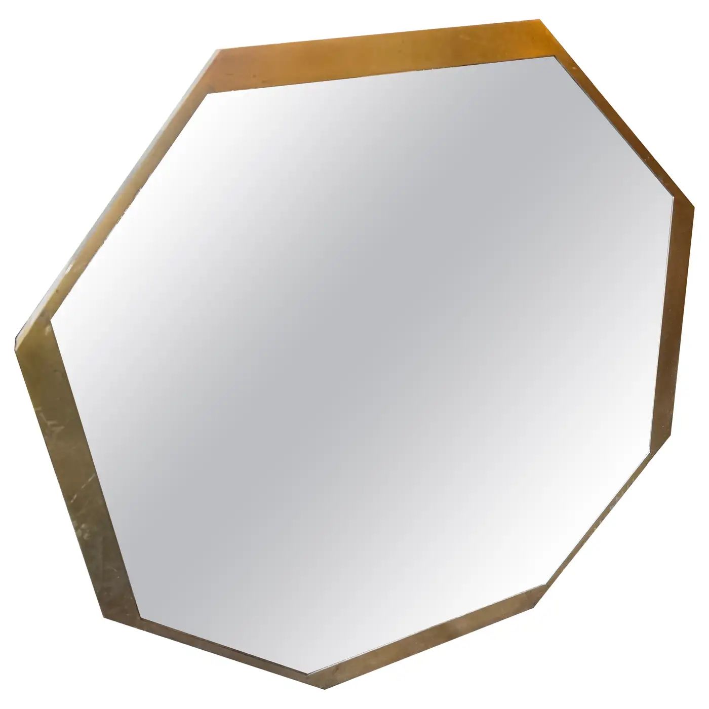 1960s Gio Ponti Style Mid-Century Modern Brass Octagonal Wall Mirror