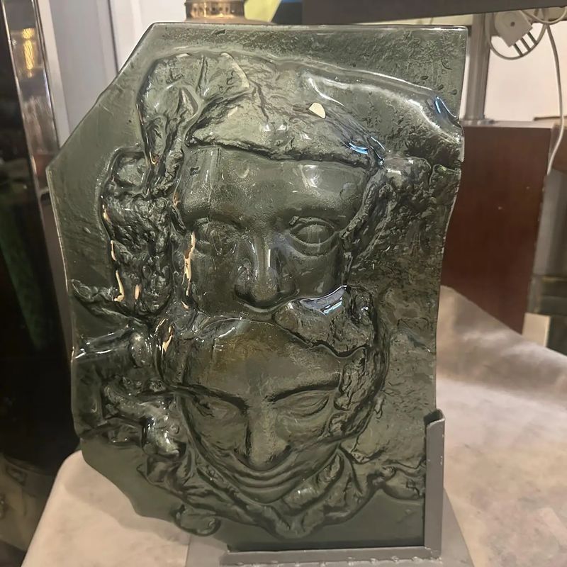 1980s Abstract Grey Murano Glass Sculpture by La Fucina degli Angeli