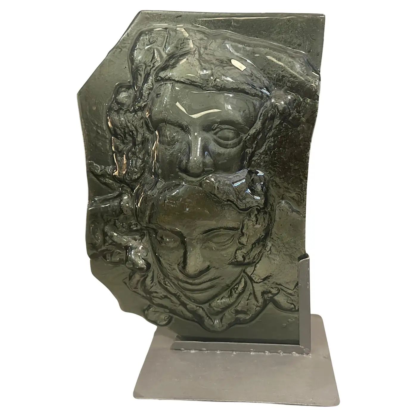 1980s Abstract Grey Murano Glass Sculpture by La Fucina degli Angeli