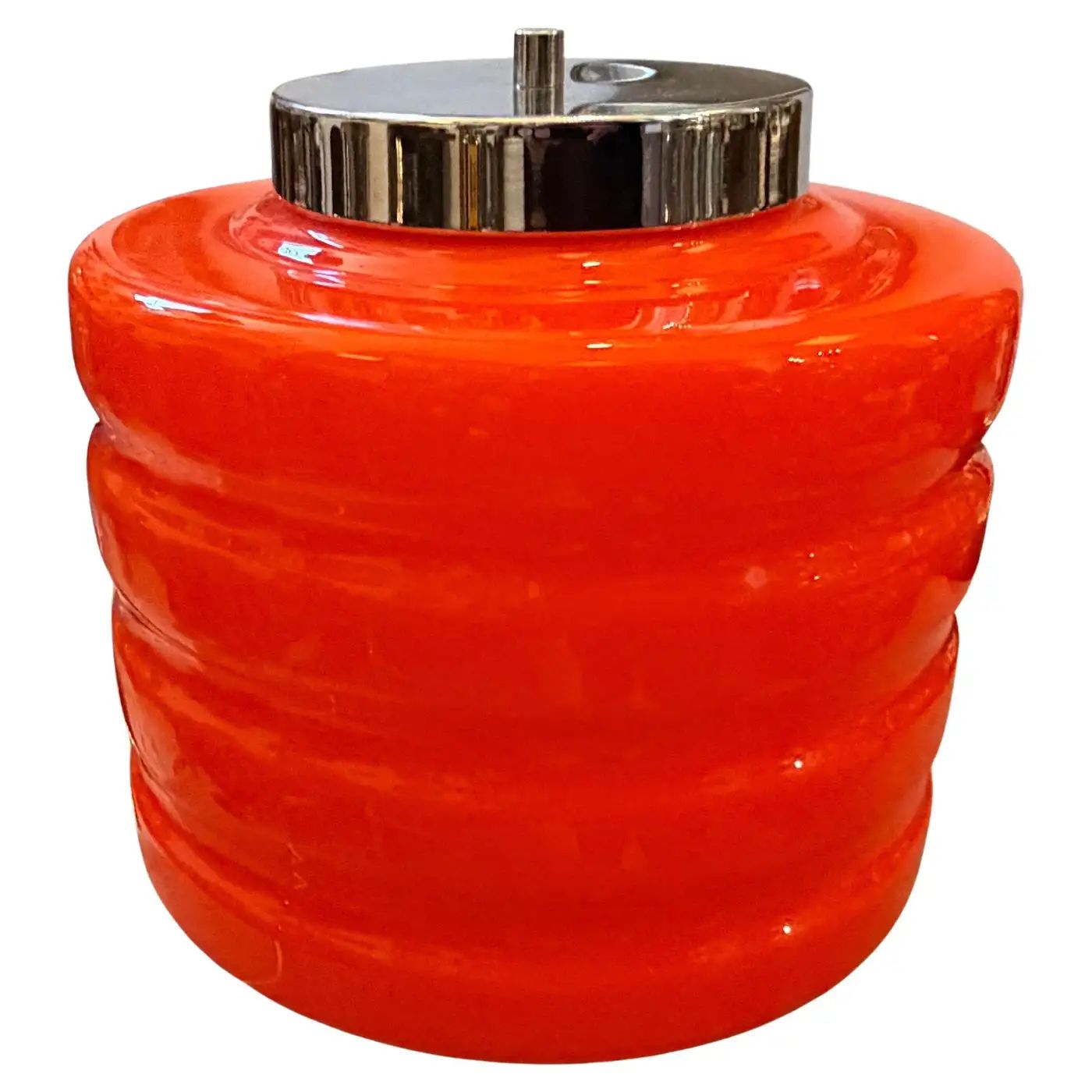 1990s Space Age Chromed Metal and Orange Glass Italian Table Lamp