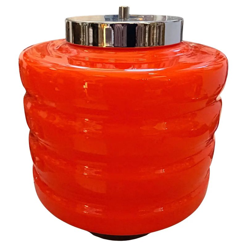 1990s Space Age Chromed Metal and Orange Glass Italian Table Lamp