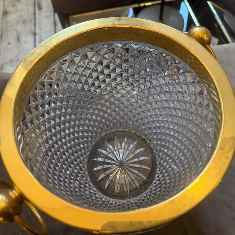 1980s Modernist Crystal and Gilded Metal French Champagne Cooler