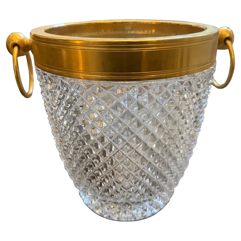 1980s Modernist Crystal and Gilded Metal French Champagne Cooler