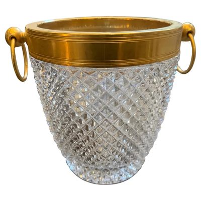 1980s Modernist Crystal and Gilded Metal French Champagne Cooler
