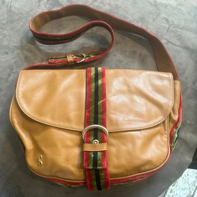 1990s Iconic Brown Leather and Velvet Messanger Bag by Roberta di Camerino