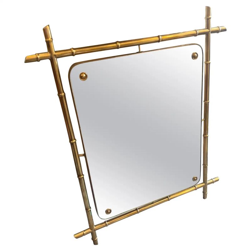 1960s Mid-Century Modern Bamboo-Shaped Brass Italian Wall Mirror