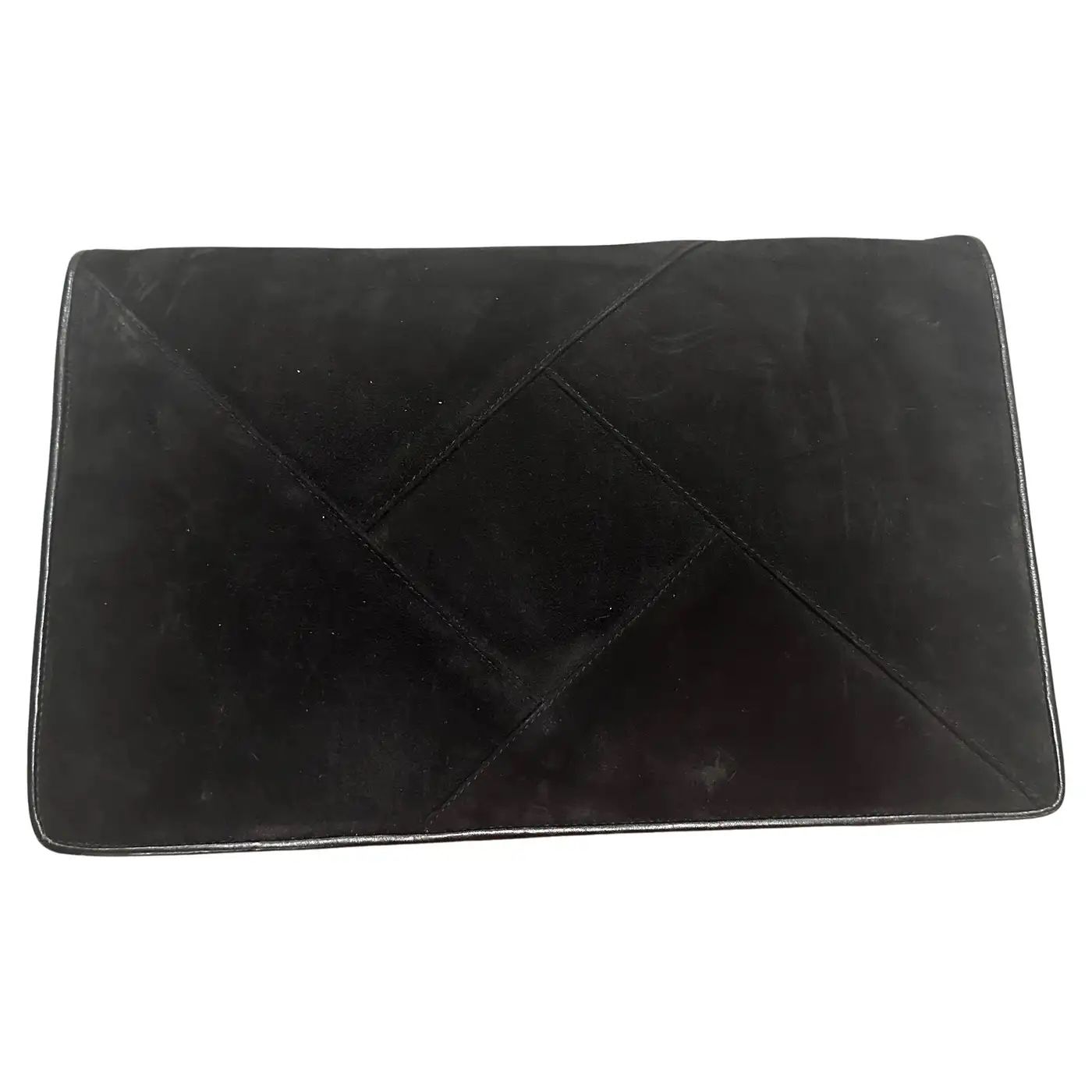 1980s Black Cut Velvet and Leather Italian Clutch