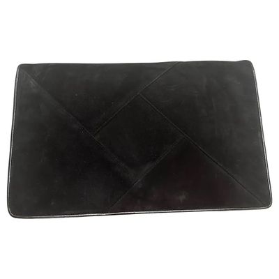 1980s Black Cut Velvet and Leather Italian Clutch