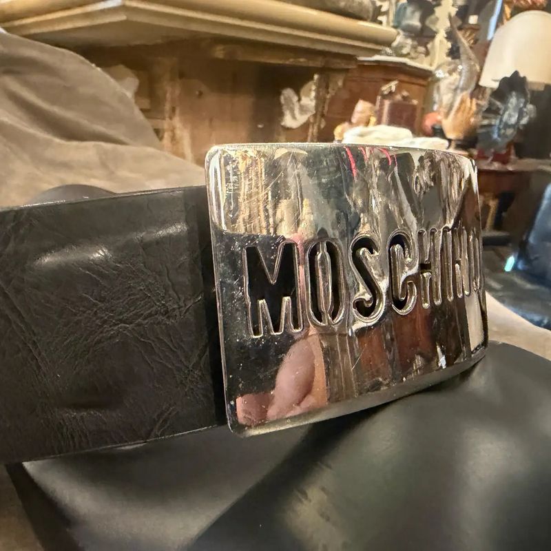 1980s Leather and Steel Iconic Belt by Franco Moschino