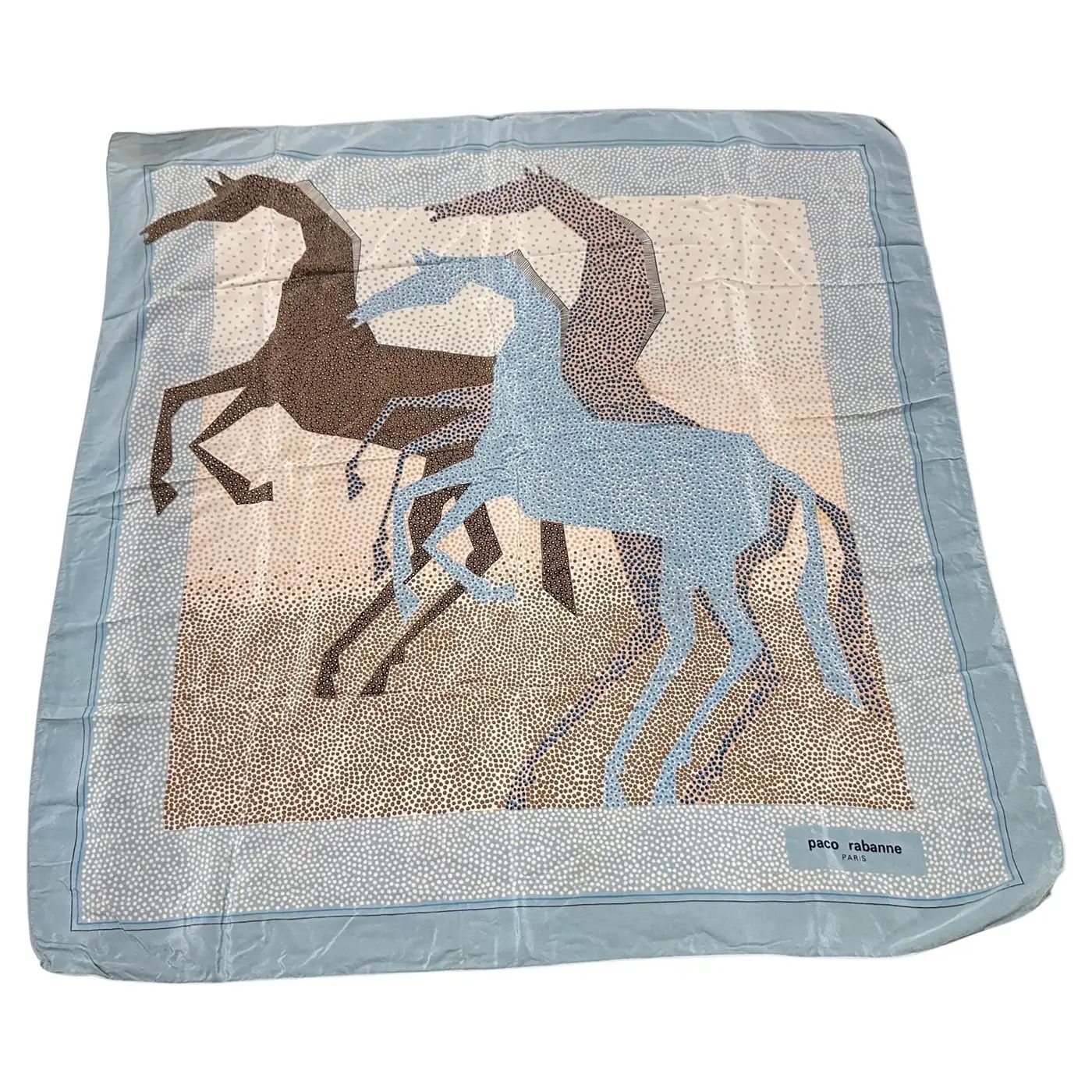1990s Contemporary Stylized Horses Silk Scarf by Paco Rabanne