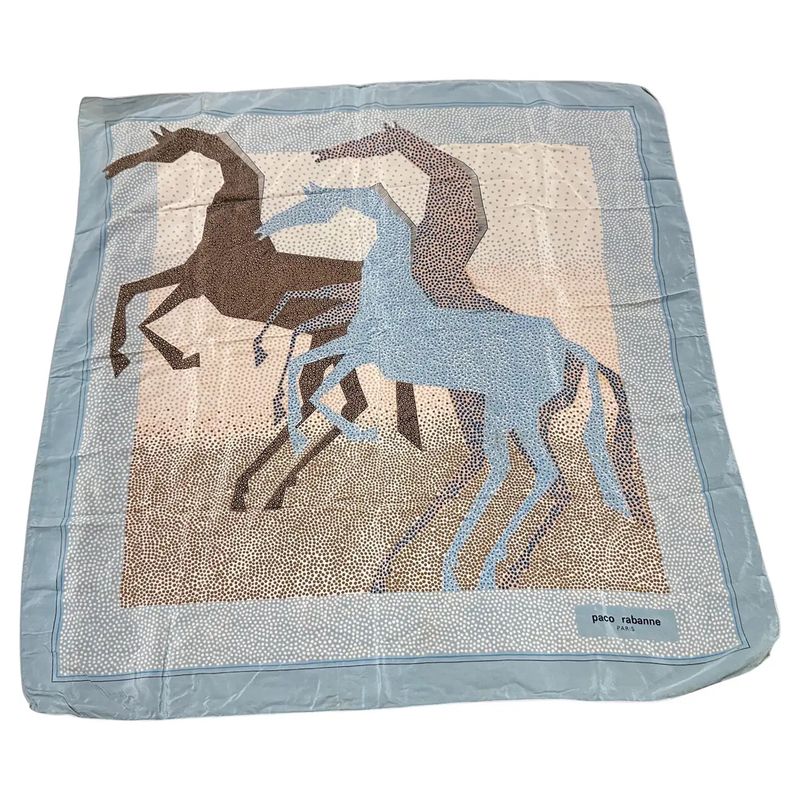 1990s Contemporary Stylized Horses Silk Scarf by Paco Rabanne