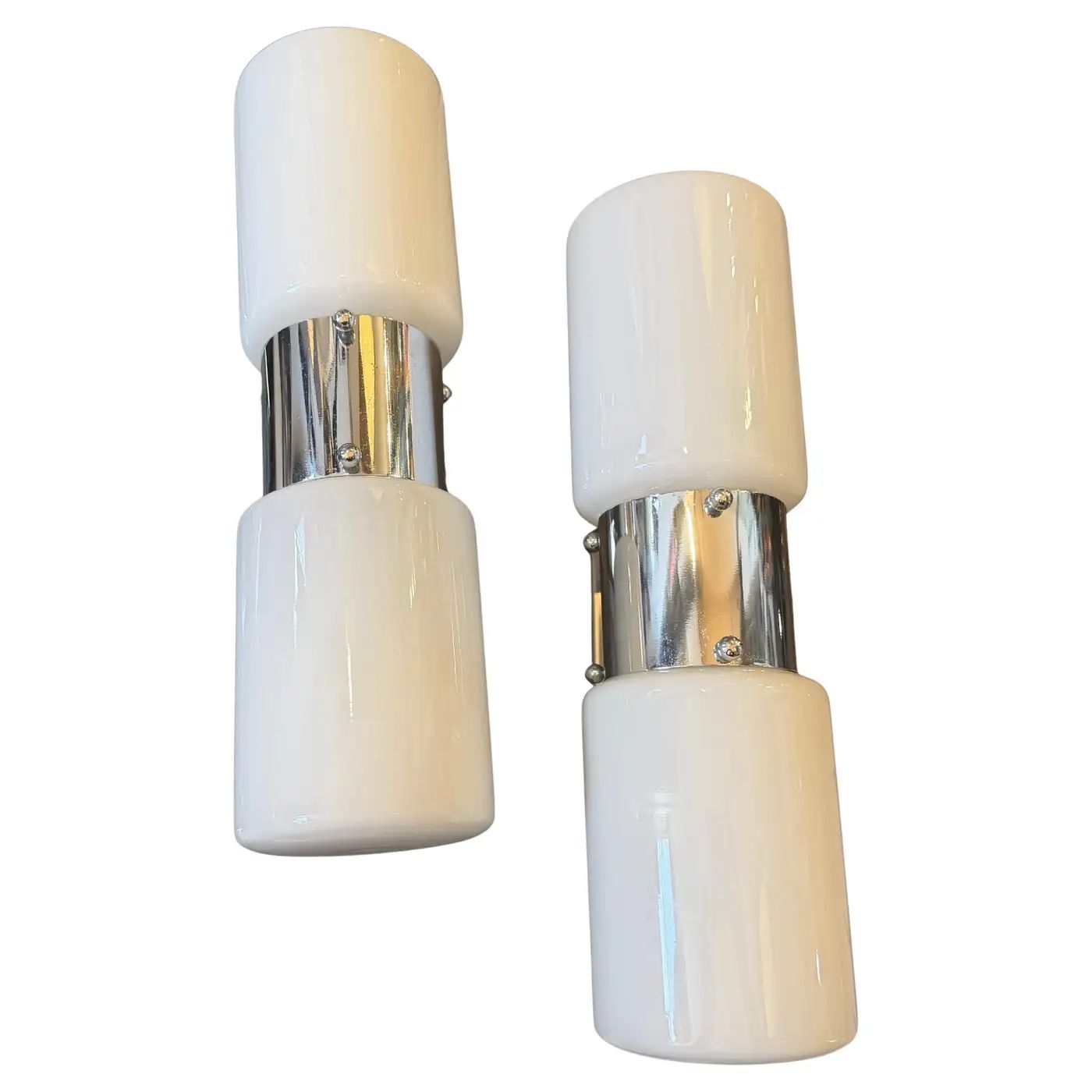 Set of Two 1960s Space Age Steel and Glass Italian Big Wall Sconces By Mazzega