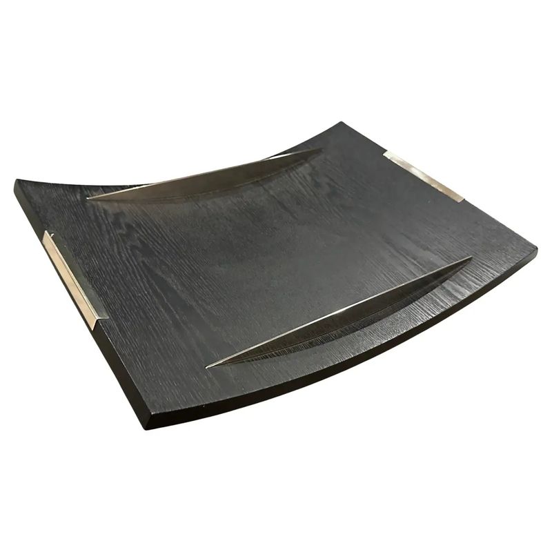 1990s Modern Curved Ebonized Wood and Sterling Silver Serving Tray by Silvan 1990s Modern Curved Ebonized Wood and Sterling Silver Serving Tray by Silvan