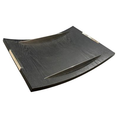 1990s Modern Curved Ebonized Wood and Sterling Silver Serving Tray by Silvan