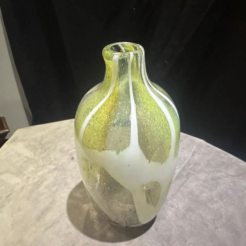 1980s Nason Style Modern Green and White Murano Glass Bottle Vase
