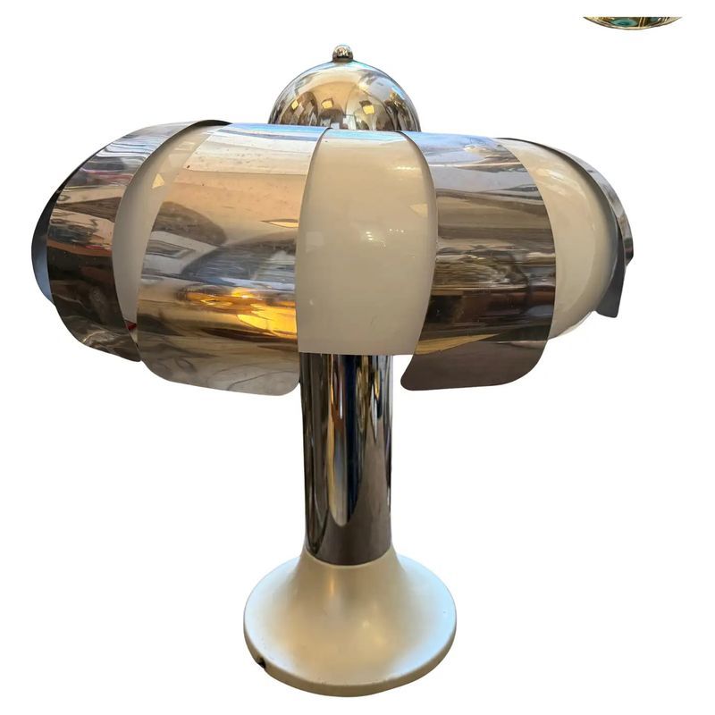 1960s Space Age Steel and Glass Italian Mushroom Table Lamp