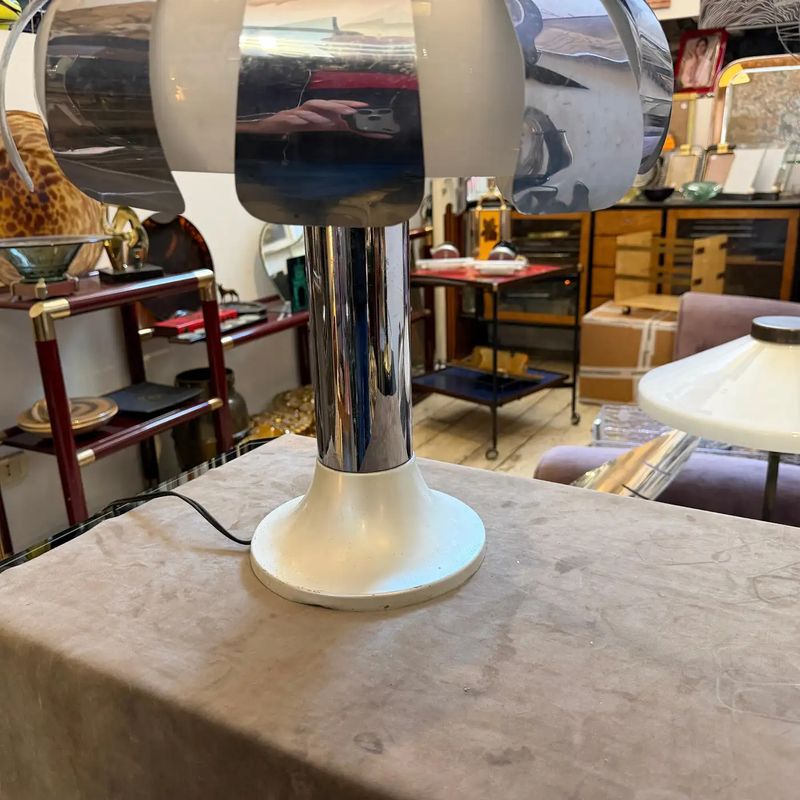 1960s Space Age Steel and Glass Italian Mushroom Table Lamp