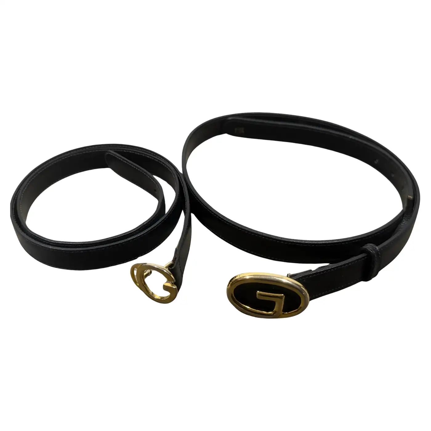 Two Elegant 1980s Leather and Brass Belts by Gucci