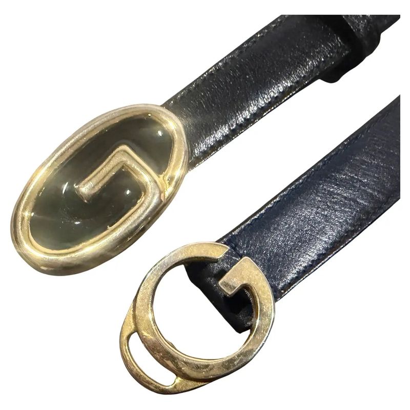 Two Elegant 1980s Leather and Brass Belts by Gucci