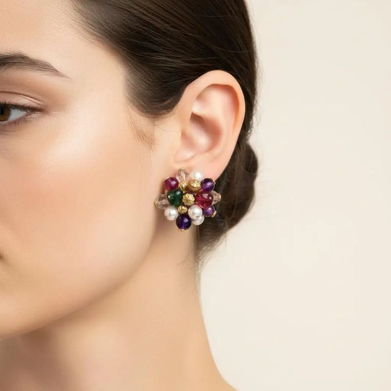 1980s Costume Jewelry Glass, Beads and Faux Pearls Italian Clip-on Earrings