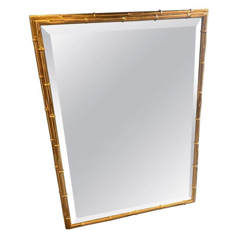 1970s Hollywood Regency Bamboo Shaped Brass Italian Wall MIrror