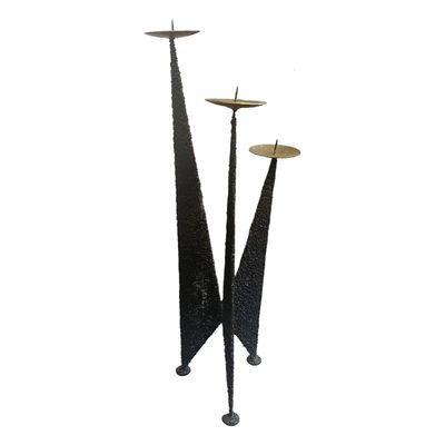 1980s Brutalist Iron and Brass Italian Three Arms Candelabra