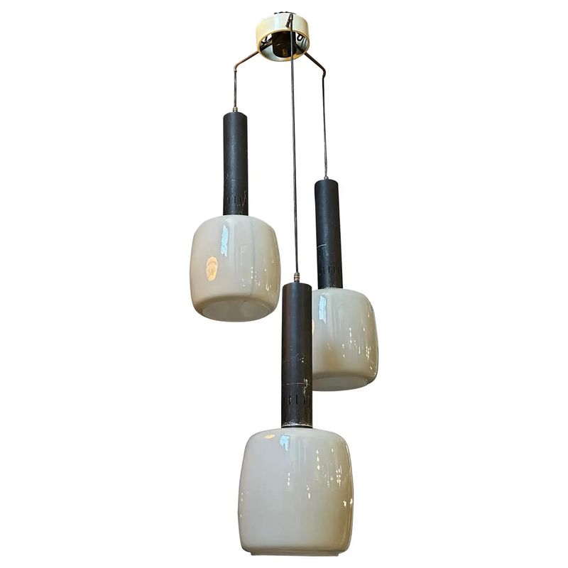 1960s Stilnovo Mid-Century Modern Gray Opaline Italian Chandelier