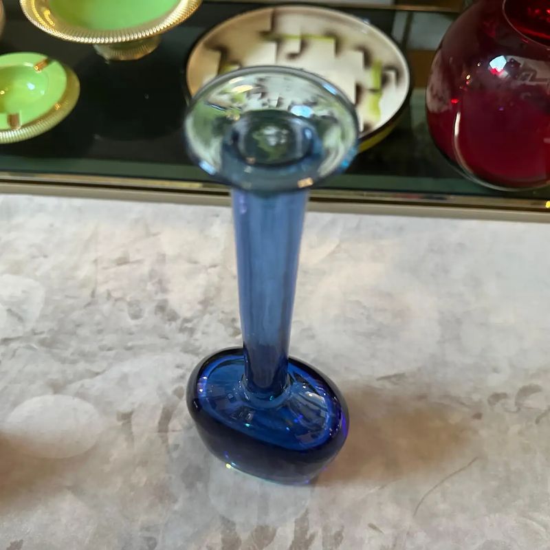 1970s Flavio Poli for Seguso Modern Blue Sommerso Murano Glass Mono Flower Vase