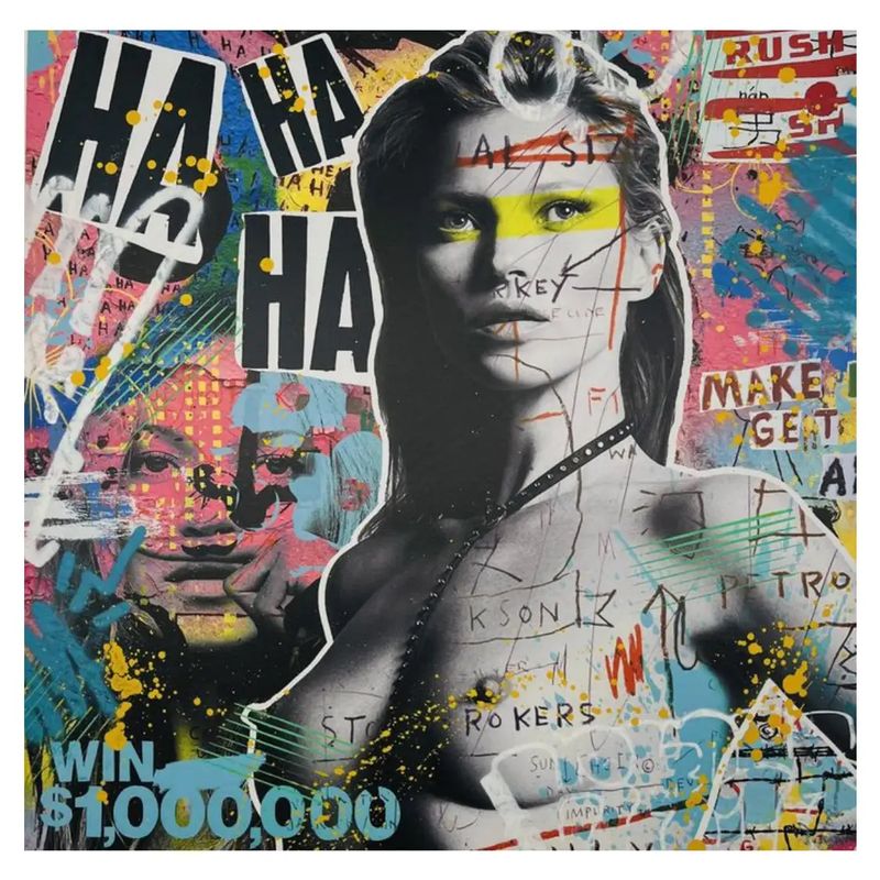 Kate Moss, A Street Art Mixed Media on Paper, embellished by hand by Airoh
