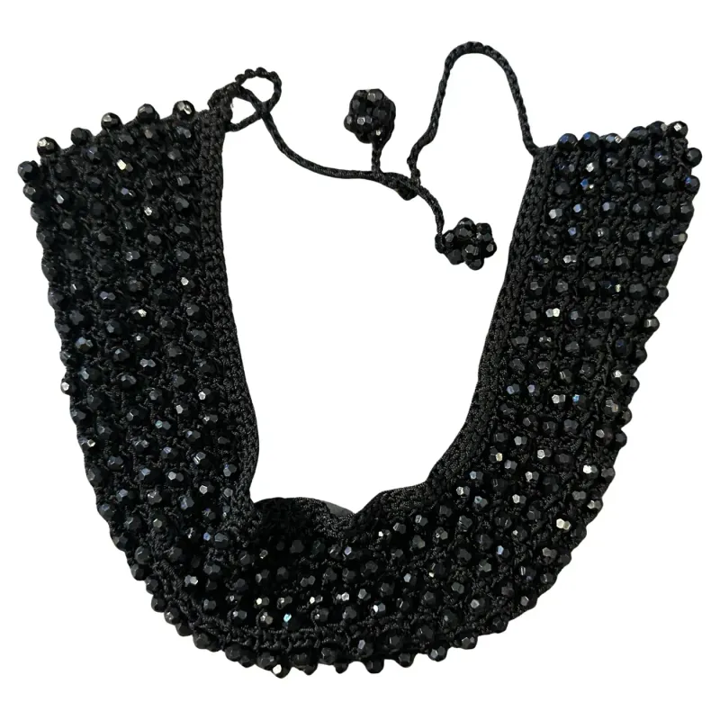 1930s Woven Jet-Black Faceted Crystals Italian Multi-Strand Necklace