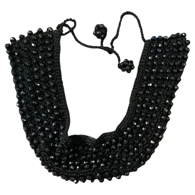 1930s Woven Jet-Black Faceted Crystals Italian Multi-Strand Necklace