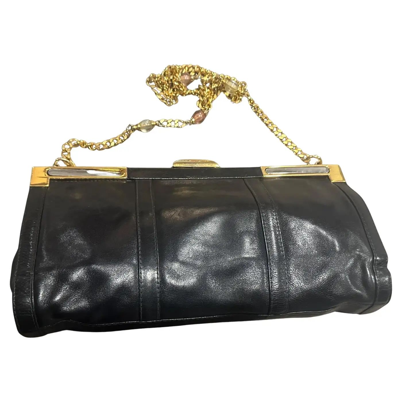 A High Quality 1970s Black Leather Italian Shoulder Bag