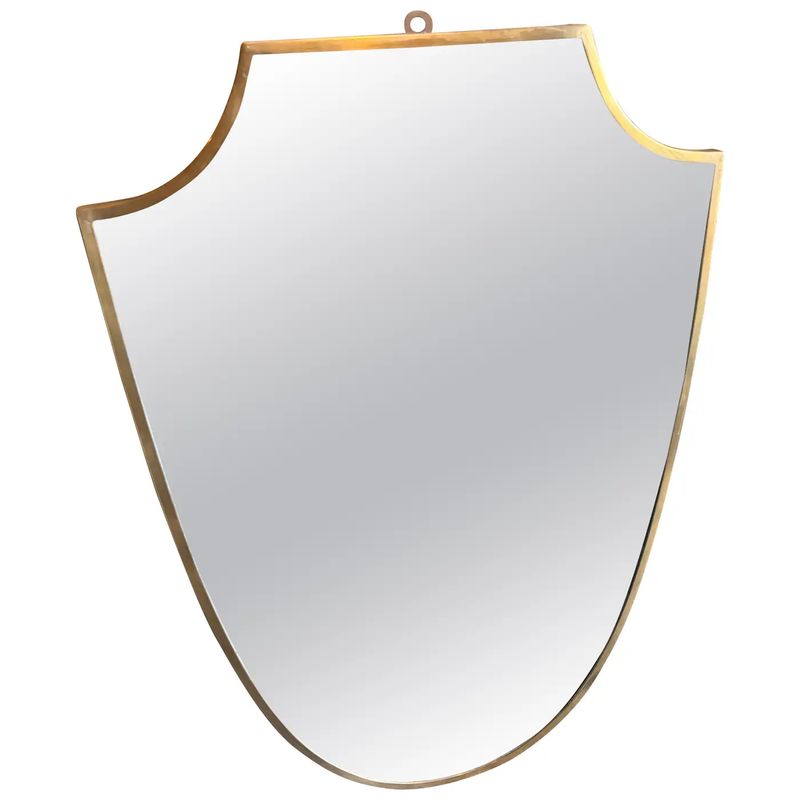 1950s Gio Ponti Style Mid-Century Modern Brass Shield Italian Wall Mirror
