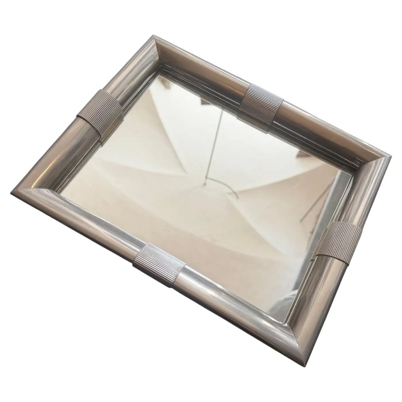 1970s Mid-Century Modern Silver Plated and Mirrored Glass Tray by Tommaso Barbi