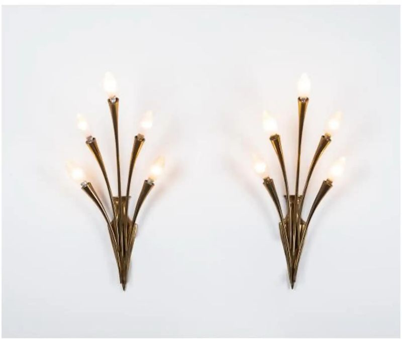 Two 1950 Mid-Century Modern Brass Wall Sconces by Oscar Torlasco for Lumi Milano
