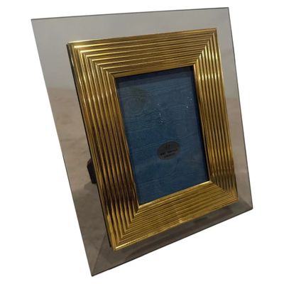 1960s Mid-Century Modern Brass and Smoked Glass Luxury Italian Picture Frame