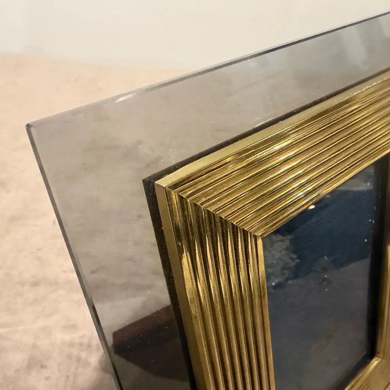 1960s Mid-Century Modern Brass and Smoked Glass Luxury Italian Picture Frame