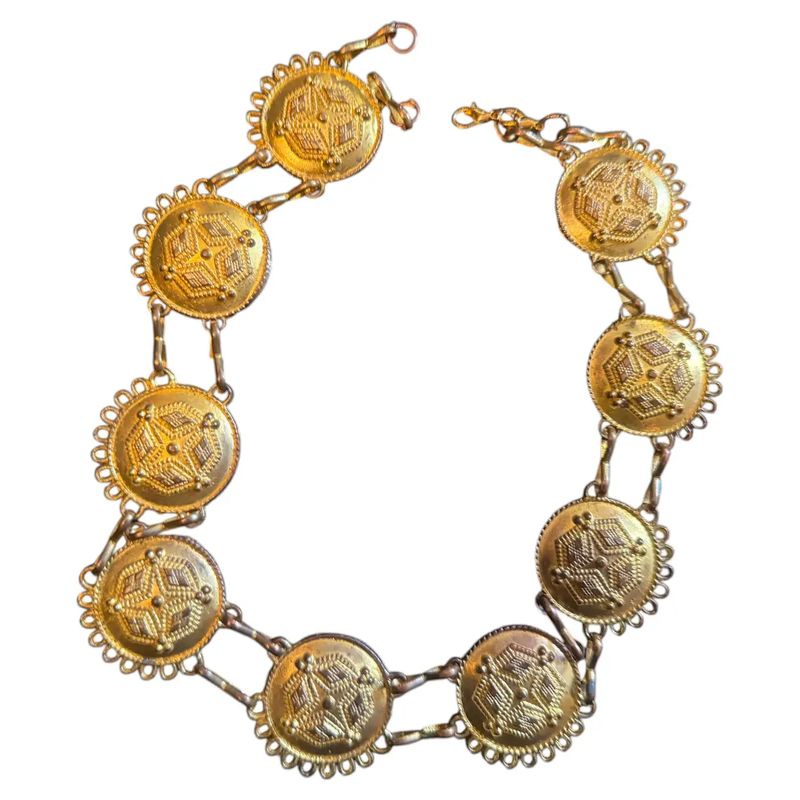 1970s Costume Jewelry Gilded Metal Medallion Italian Necklace